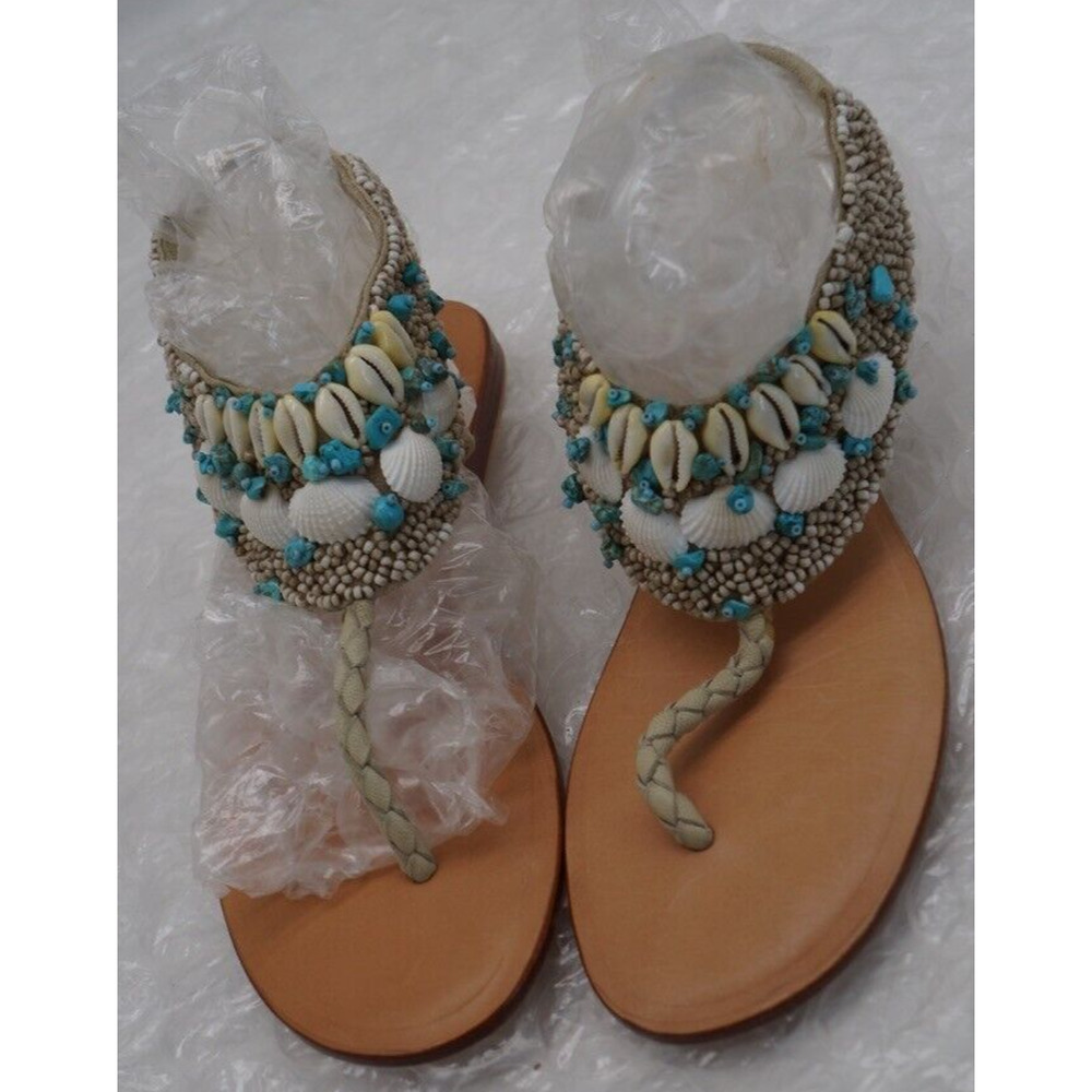 Cocobelle Kauai Turquoise and Shell Sandals Size 8.5 New - Picture 3 of 11
